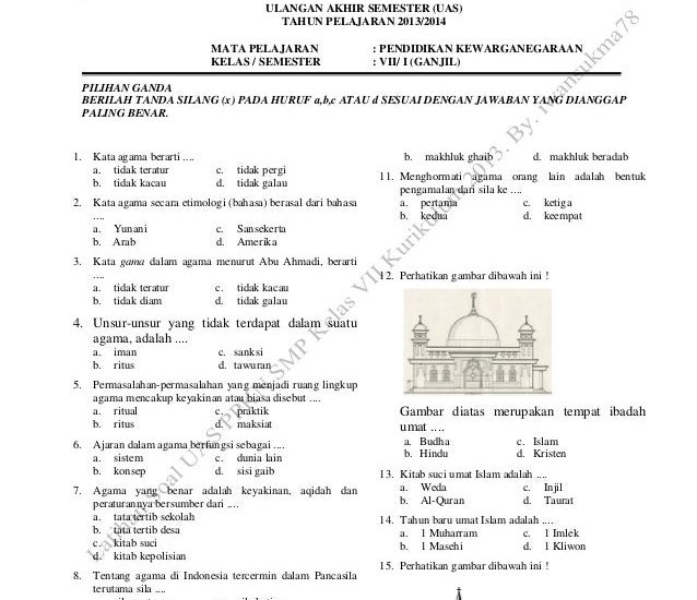 soal uts pkn smp kelas 7 semester 1 kurikulum 2013
