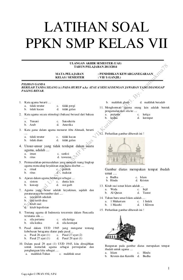 soal uts pkn smp kelas 7 semester 1 kurikulum 2013