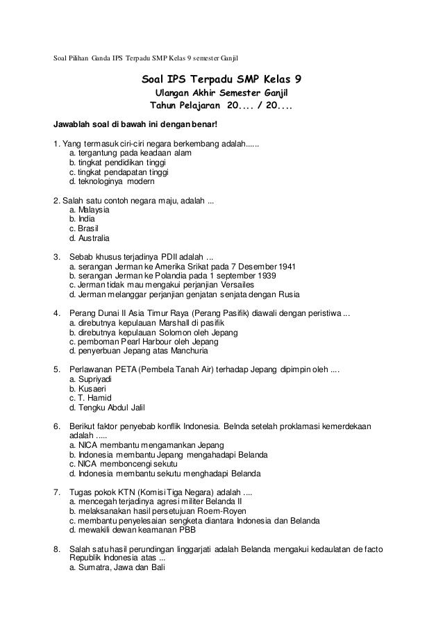 Latihan Soal Ujian Akhir Semester Kelas 8 Ips - Soal Ujian