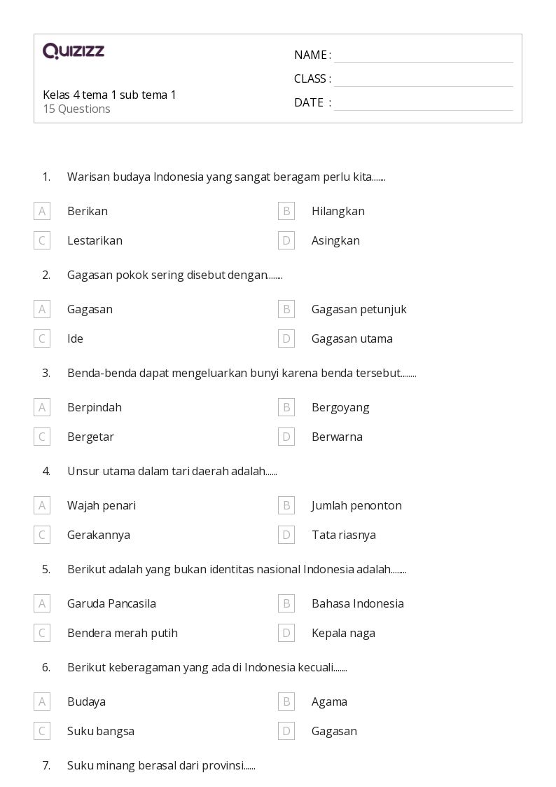 50 lembar kerja Tema untuk Kelas 4 di Quizizz Gratis Dapat Dicetak 50 lembar kerja Tema untuk Kelas 4 di Quizizz Gratis Dapat Dicetak