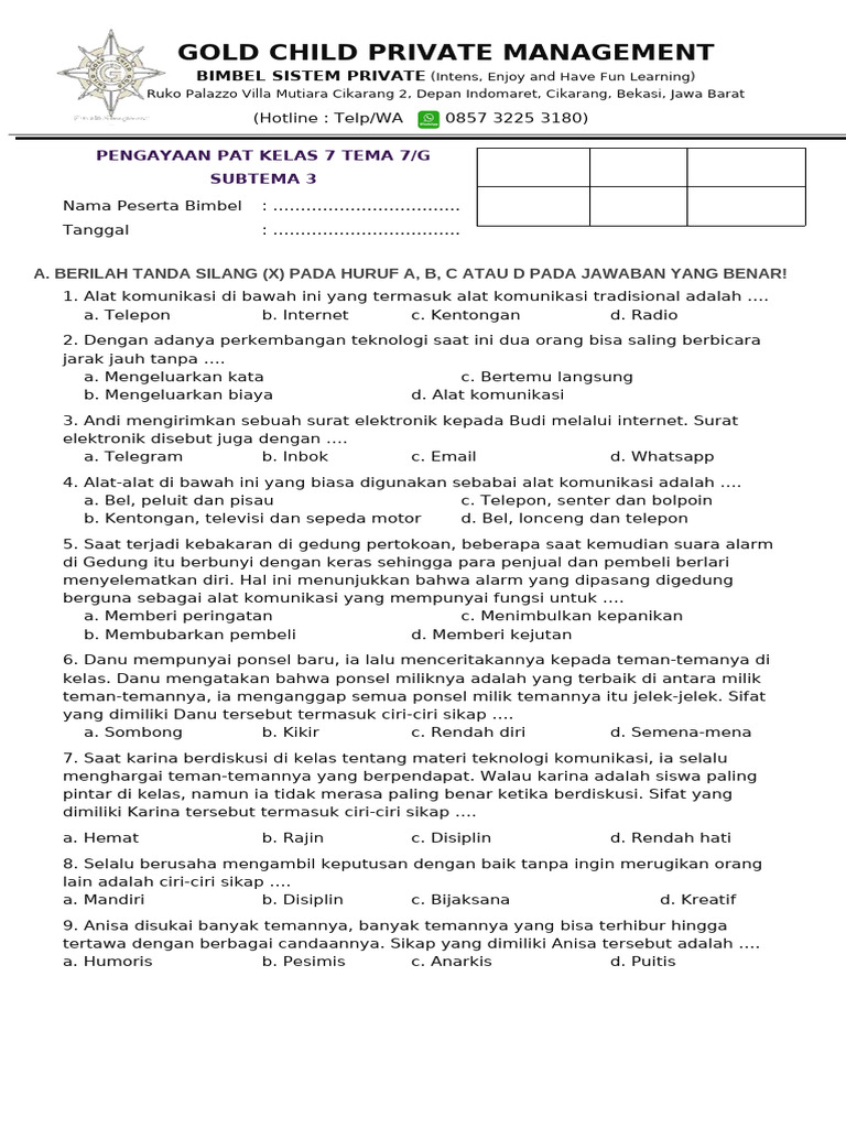Soal Kelas 3 Tema 7 Sub 3 PDF Soal Kelas 3 Tema 7 Sub 3 PDF