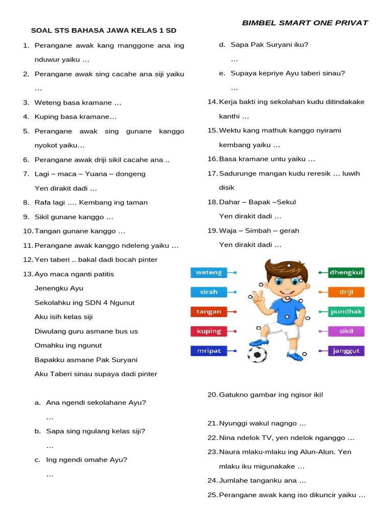 Soal Sts Bahasa Jawa Kelas 1 SD PDF