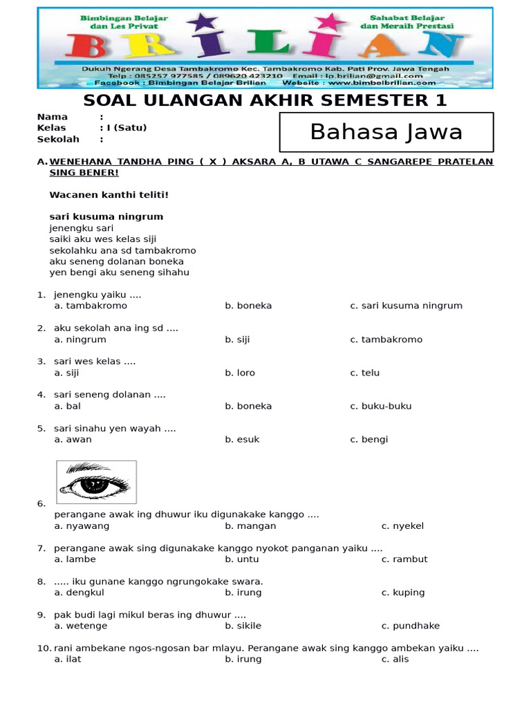 Ternyata Ini 15 Contoh Soal Bahasa Jawa Kelas 1 Semester 2 yang Paling Sering Diujikan