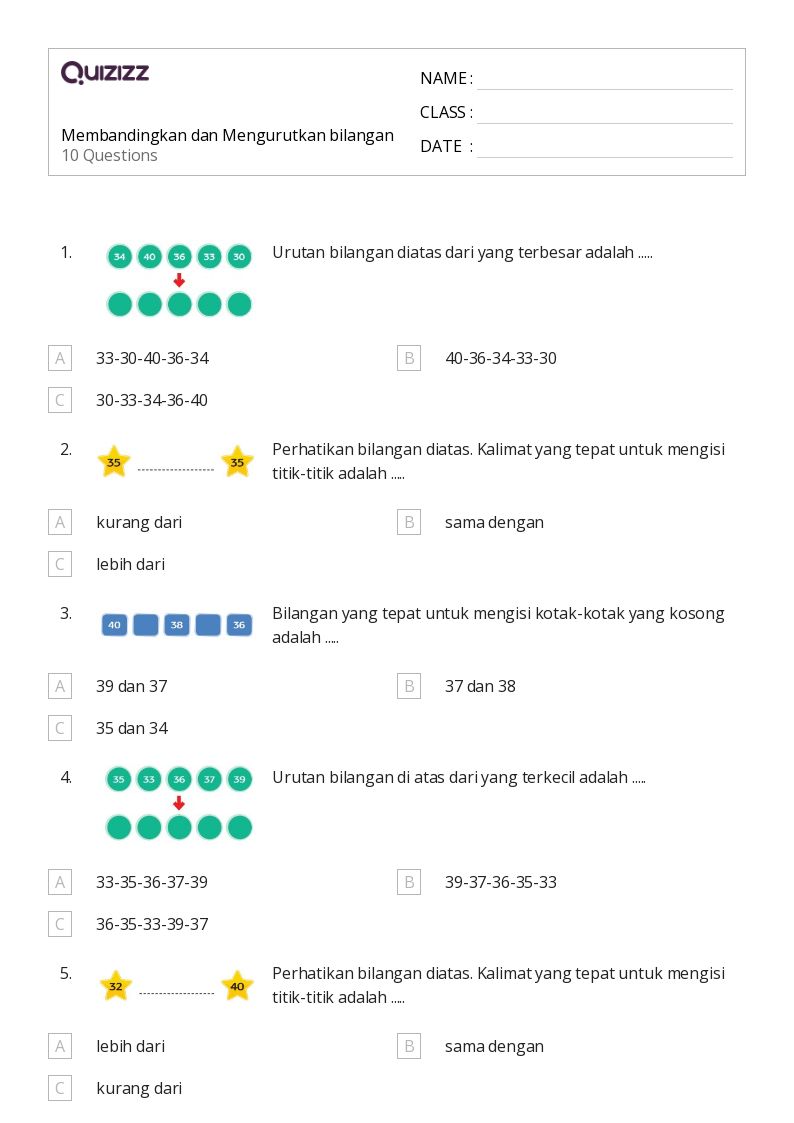 50 lembar kerja Membandingkan dan Mengurutkan Panjang untuk Kelas 1 di