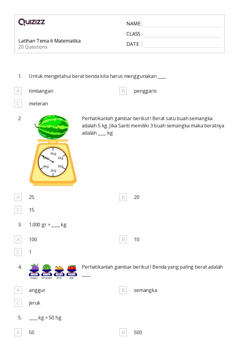 50 lembar kerja Membandingkan Berat untuk Kelas 2 di Quizizz Gratis 50 lembar kerja Membandingkan Berat untuk Kelas 2 di Quizizz Gratis