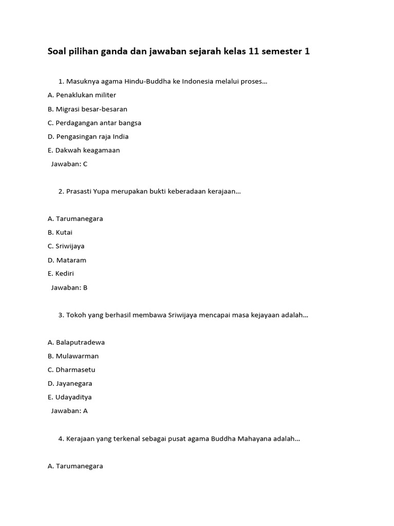 5 Contoh Soal dan Jawaban Sejarah Peminatan Kelas 11 Semester 1 yang Wajib Kamu Kuasai Sebelum Ujian
