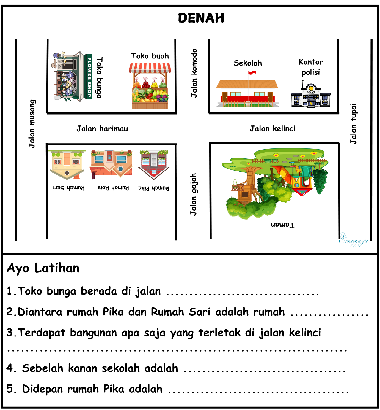 Pendidikan Kewarganegaraan Kelas 1 SD Denah Latihan soal denah kelas