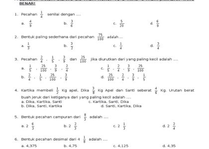 7 Lembar Soal UTS Matematika Kelas 6 Semester 2 dan Kunci Jawabannya Siap Cetak Gratis