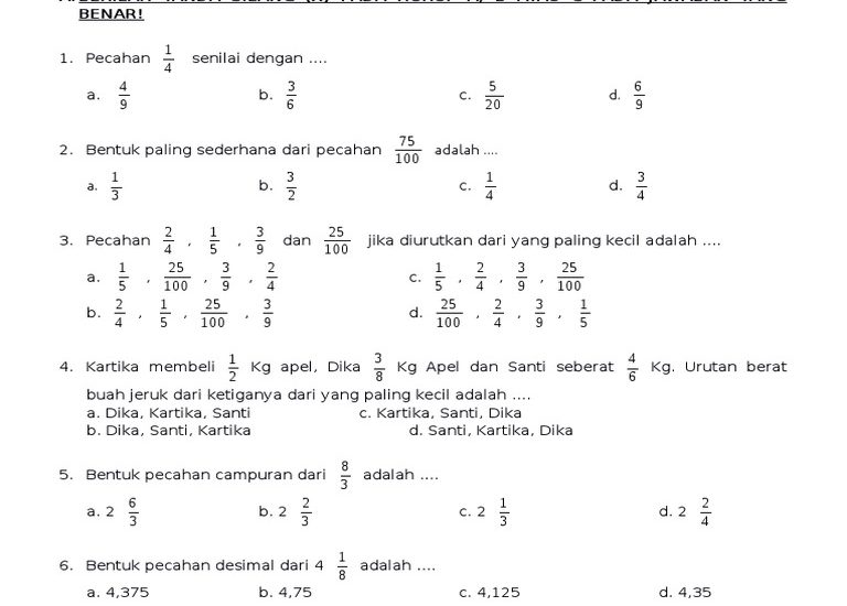 7 Lembar Soal UTS Matematika Kelas 6 Semester 2 dan Kunci Jawabannya Siap Cetak Gratis
