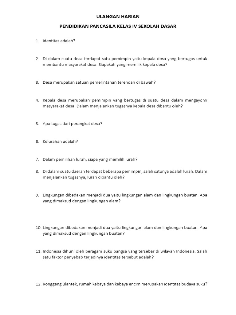 Akhirnya Tersedia Download Soal UH Tema Tema 1 Subtema 1 Kelas 4 Lengkap dengan Kunci Jawaban Kurikulum Merdeka