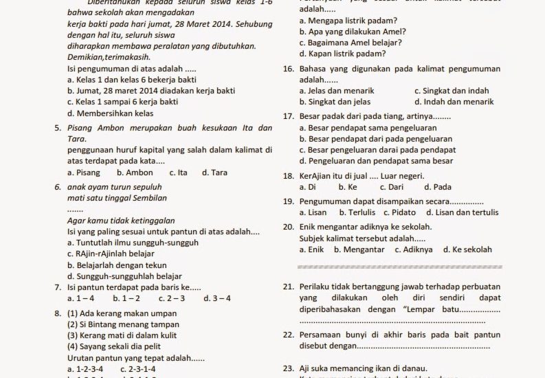 Ini Dia 5 Link Download Soal Ujian Nasional SD 2017 Kelas 4 yang Wajib Kamu Coba
