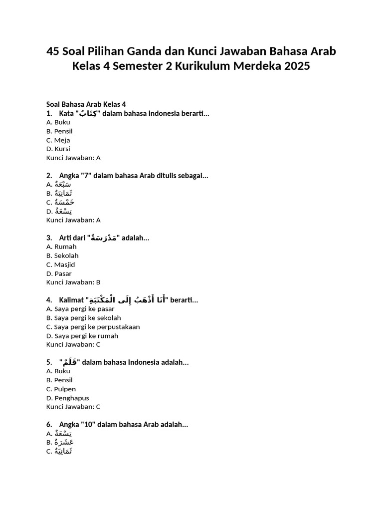 7 Rahasia Menguasai Kumpulan Soal Bahasa Arab Kelas 4 MI Semester 2 Sebelum Ujian Dimulai