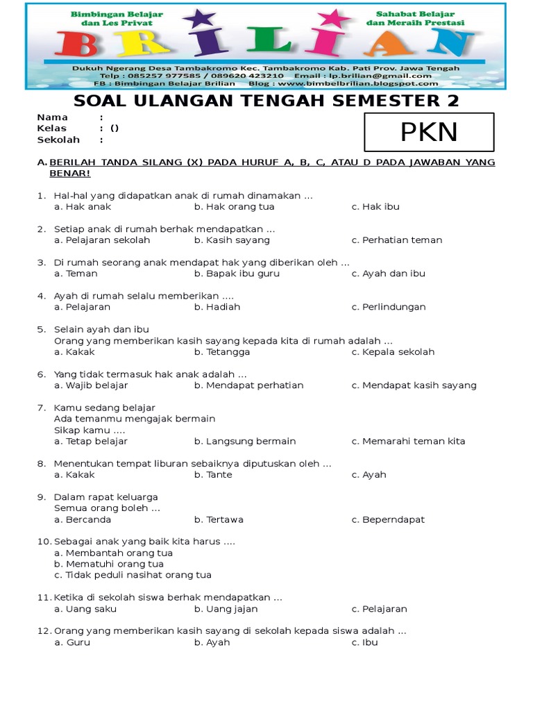 7 Rahasia contoh soal pkn kelas 1 sd semester 2 kurikulum 2013 Wajib Tahu Sebelum Ujian