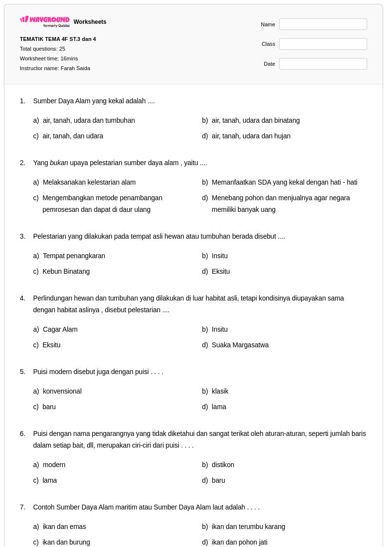 50 lembar kerja Agama Katolik untuk Kelas 4 di Wayground Gratis 50 lembar kerja Agama Katolik untuk Kelas 4 di Wayground Gratis