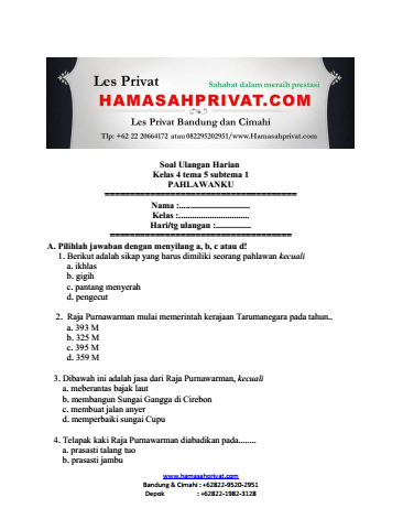Download Soal UH Kelas 4 Tema 5 Subtema 2: Ternyata Ini Rahasia Nilai 100 yang Jarang Diketahui
