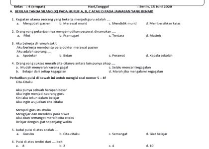 Download Soal Ujian Akhir Semester Genap Tema 6 Kelas 4 Terbaru 2026 Plus Kunci Jawaban Lengkap