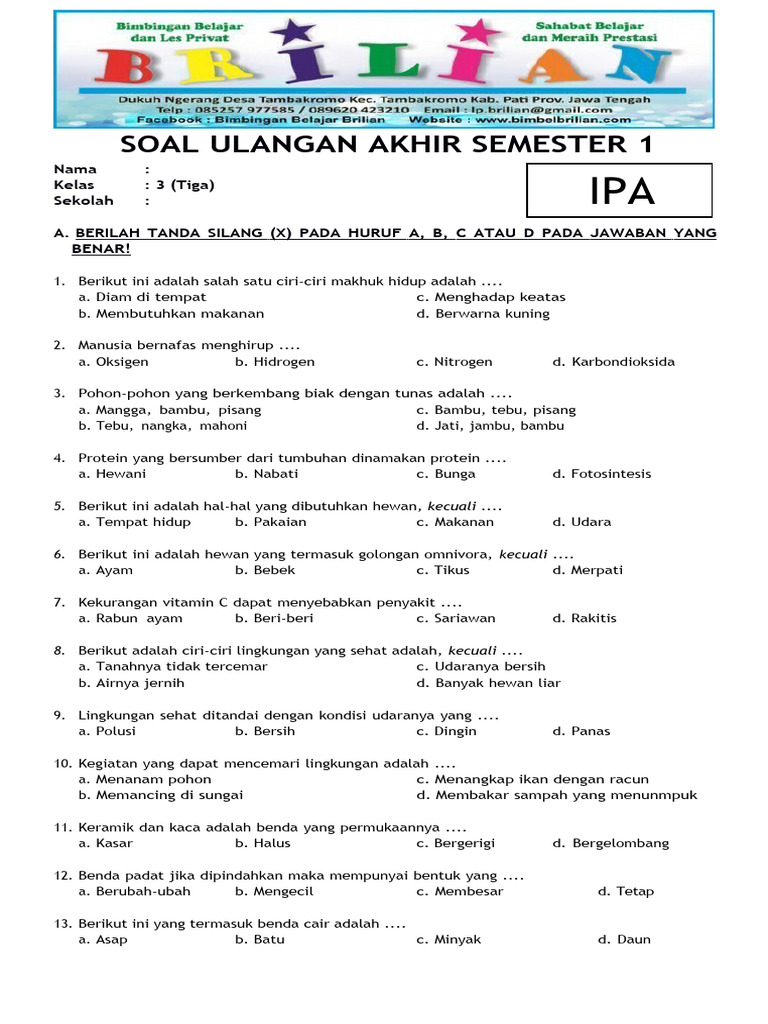 Download Soal Ujian Semester Ganjil Kelas 3 Tema 4, Ternyata Ini Rahasia Nilai Bagus yang Jarang Diketahui