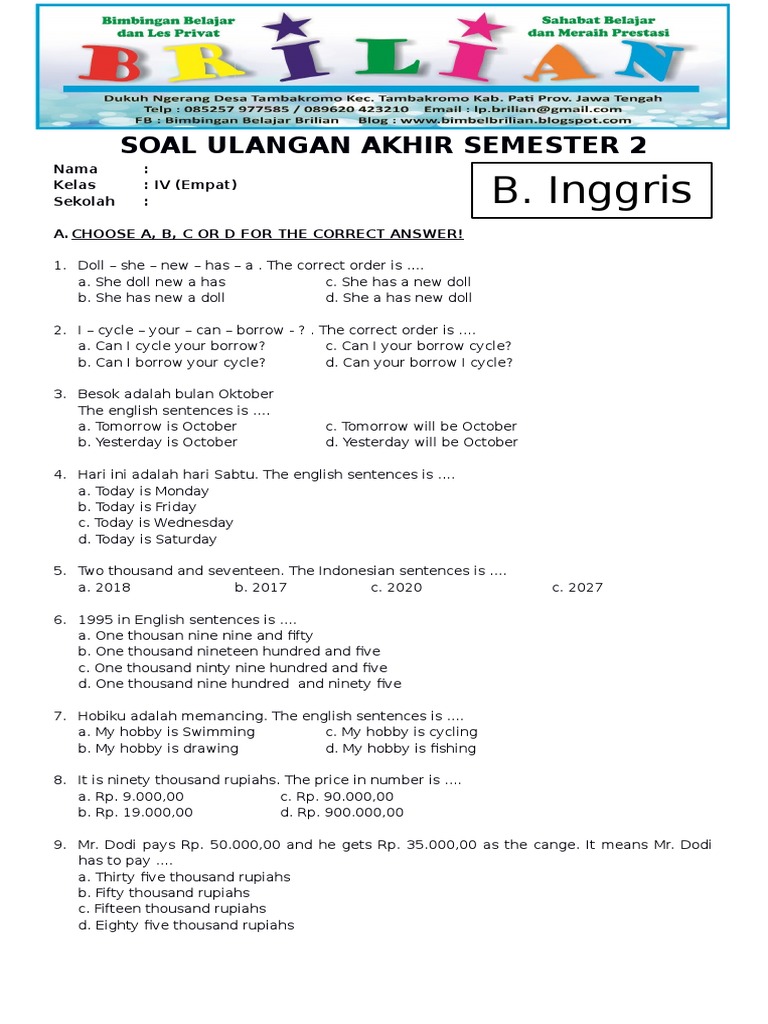 Kumpulan Soal Bahasa Inggris Kelas 4 Terlengkap 2026: 7 Materi Wajib yang Sering Muncul di Ujian Sekolah Kumpulan Soal Bahasa Inggris Kelas 4 Terlengkap 2026: 7 Materi Wajib yang Sering Muncul di Ujian Sekolah