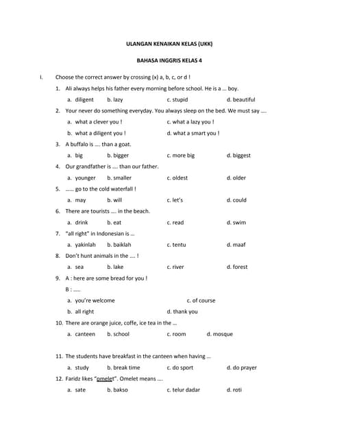 Terbukti Mudah! Download Soal UKK B Inggris Kelas 4 dan 5 Gratis Sebelum Nilai Turun
