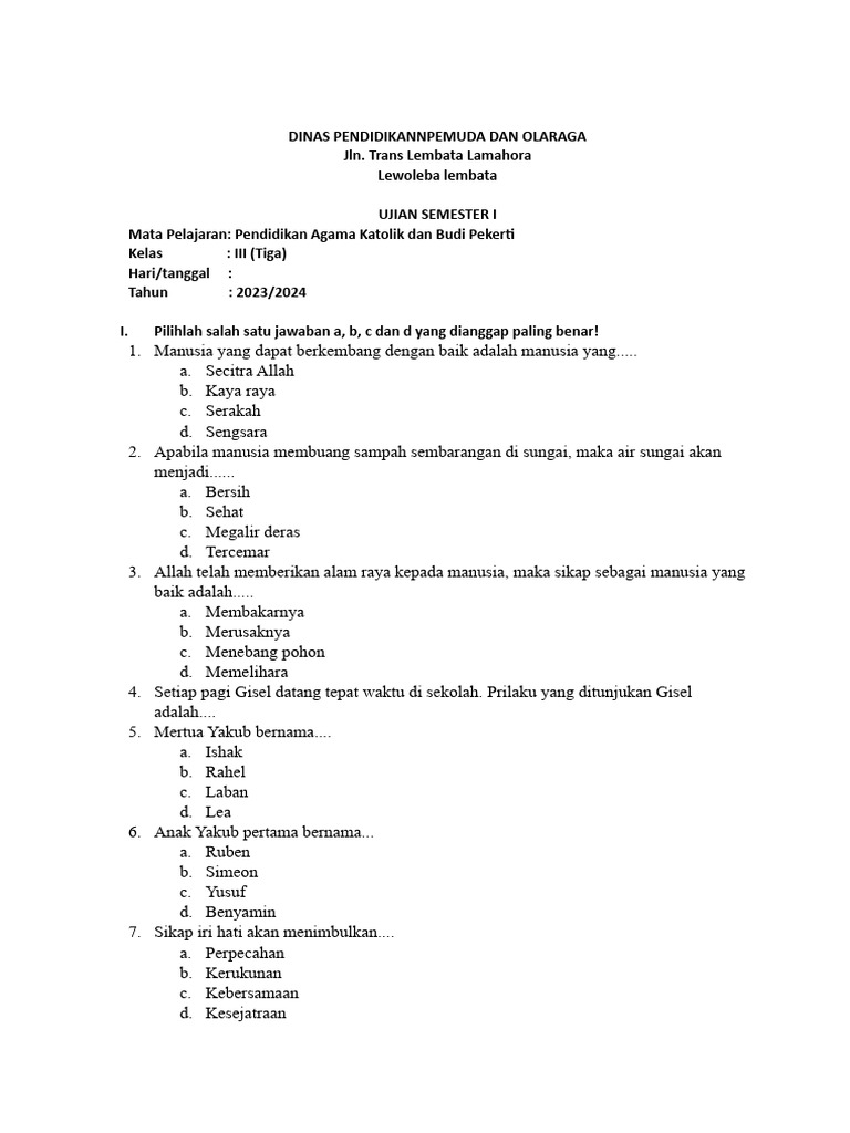 Menemukan Iman Sejak Dini Kumpulan Soal Agama Katolik Kelas 3 SD untuk Menemukan Iman Sejak Dini Kumpulan Soal Agama Katolik Kelas 3 SD untuk