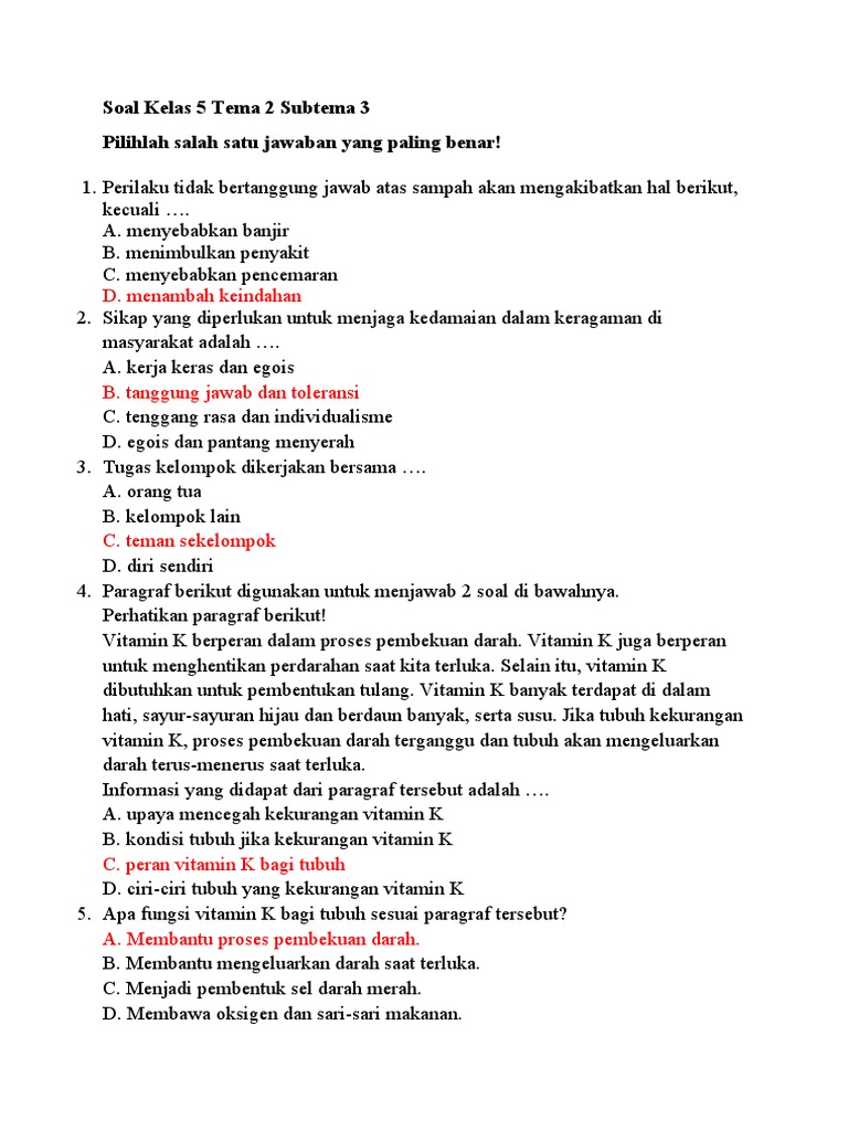 Ternyata Ini Kumpulan Soal Kelas 5 SD Tema 2 Subtema 3 yang Sering Muncul dan Wajib Dikuasai Siswa