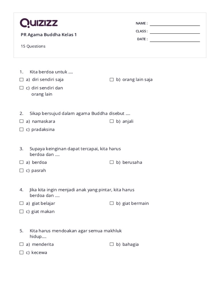 Latihan Soal Agama Buddha SD Kelas 1 dan Kunci Jawaban Terbaru yang Wajib Kamu Tahu