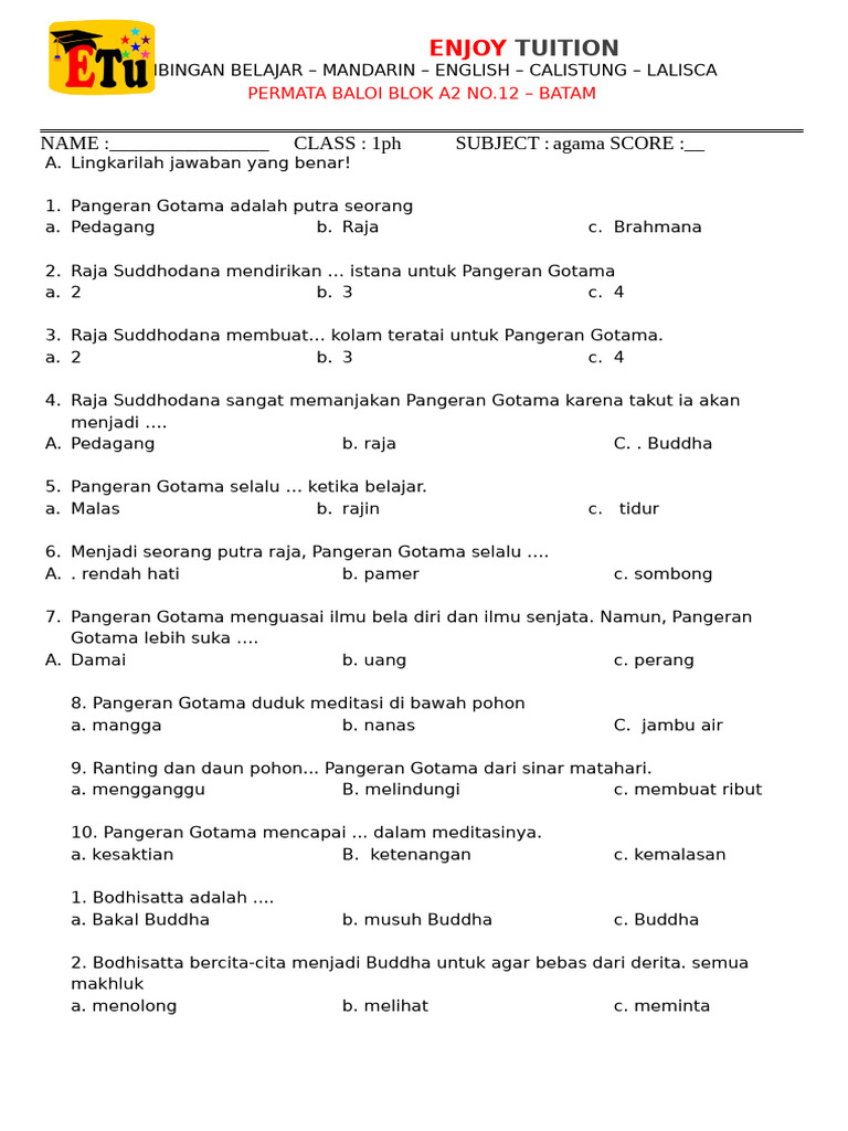 Rahasia Sukses Belajar soal agama harian sd kelas 1 semester 1 Agar Nilai Anak Maksimal