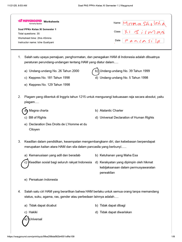 Wajib Tahu! 5 Contoh Soal PKN Kelas 11 Bab 1 Semester 1 Tentang HAM Agar Nilai Sempurna