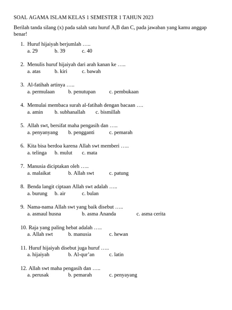 Wajib Tahu Bocoran Soal Agama Islam Kelas 10 Semester 1 Bab 1-3 Agar Nilai Sempurna