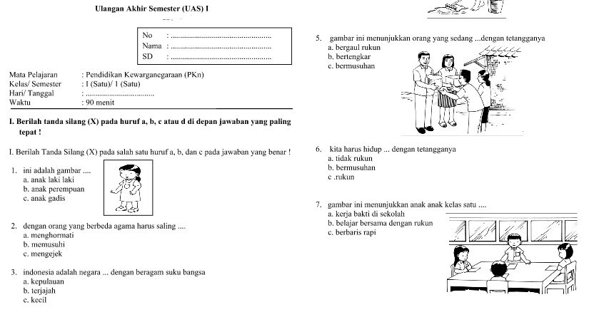 Wajib Tahu! Contoh Soal PKN Kelas 1 SD Kurikulum 2013 Agar Anak Cepat Pintar