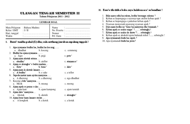 Wajib Tahu Kumpulan Soal Bahasa Madura Kelas 1 Semester 2 Agar Nilai Anak Melejit