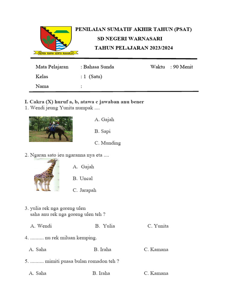 Wajib Tahu Kumpulan Soal Bahasa Sunda Kelas 1 Tema 2 Agar Anak Cepat Pintar