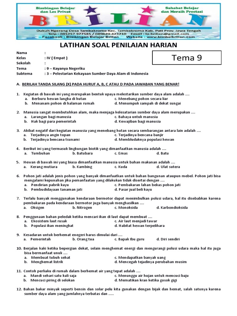 Wajib Tahu Kunci Jawaban Soal SD Kelas 4 Tematik Tema 9 Subtem 3 Agar Nilai Maksimal