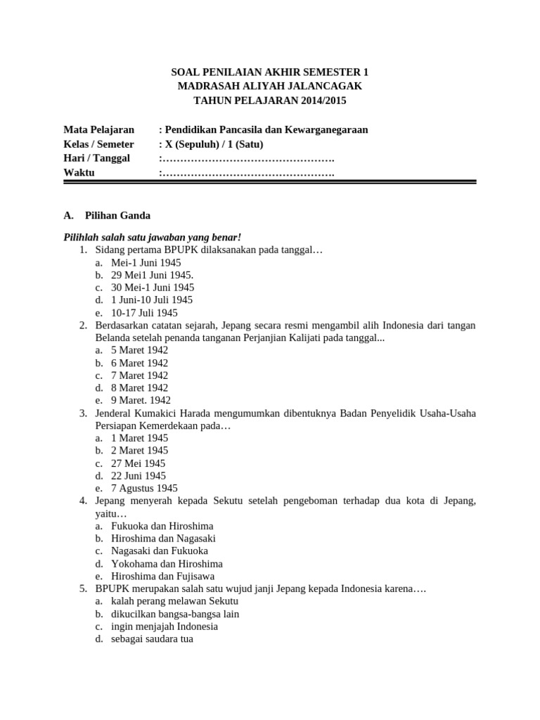 Wajib Tahu Rahasia Lulus Ujian Melalui Contoh Soal PKN Kelas 10 Semester 1 Terbaru