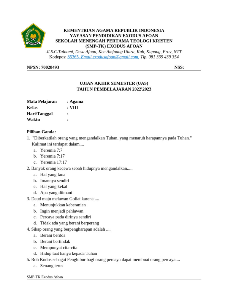 Wajib Tahu Rahasia Menjawab Soal Agama dan Pembahasan Kelas 8 Semester 1 Kurikulum 2013